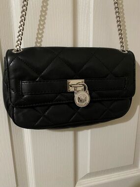 Michael Kors Black Quilted Leather Crossbody with Silver Hardware